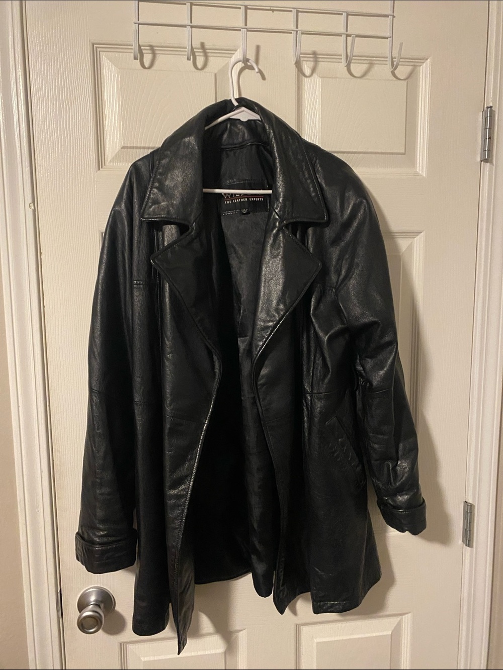 90s Wilson Black Leather Trench Coat